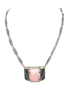 Vintage Park Lane Necklace Rose Tone Rectangle in Silver Tone Setting Adjustable